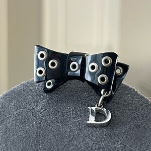 Vintage Christian Dior John Galliano Punk Black Bow Tie Silver Ring Adjustable